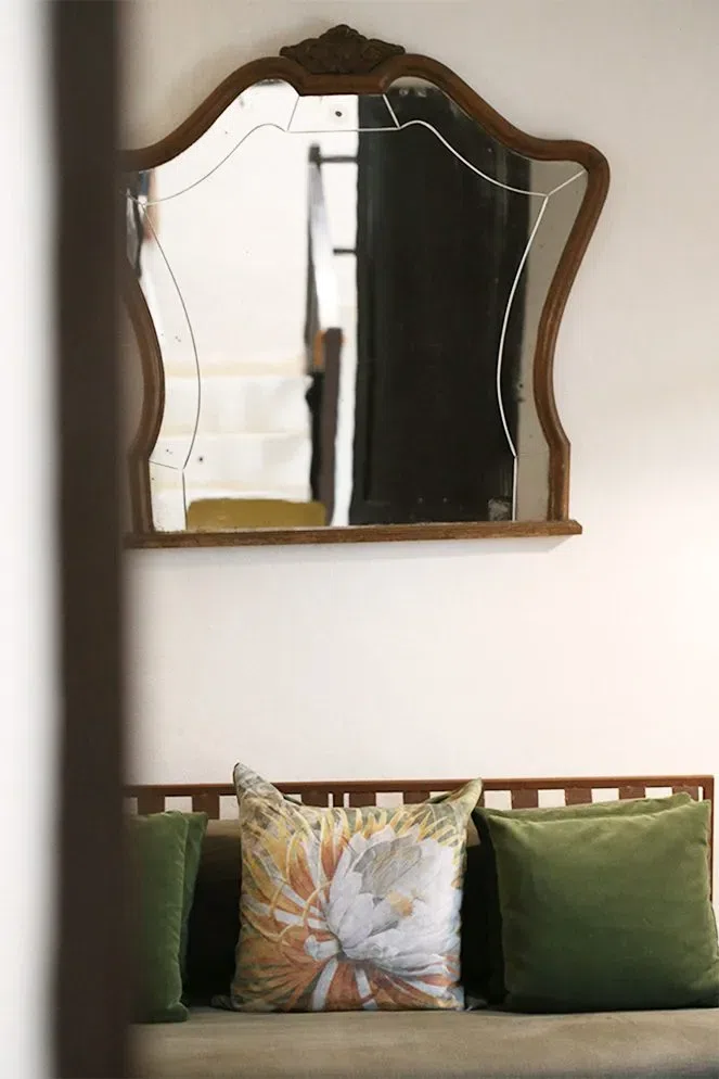 Fabric design for Finca Legado, metal furniture, vintage mirror
