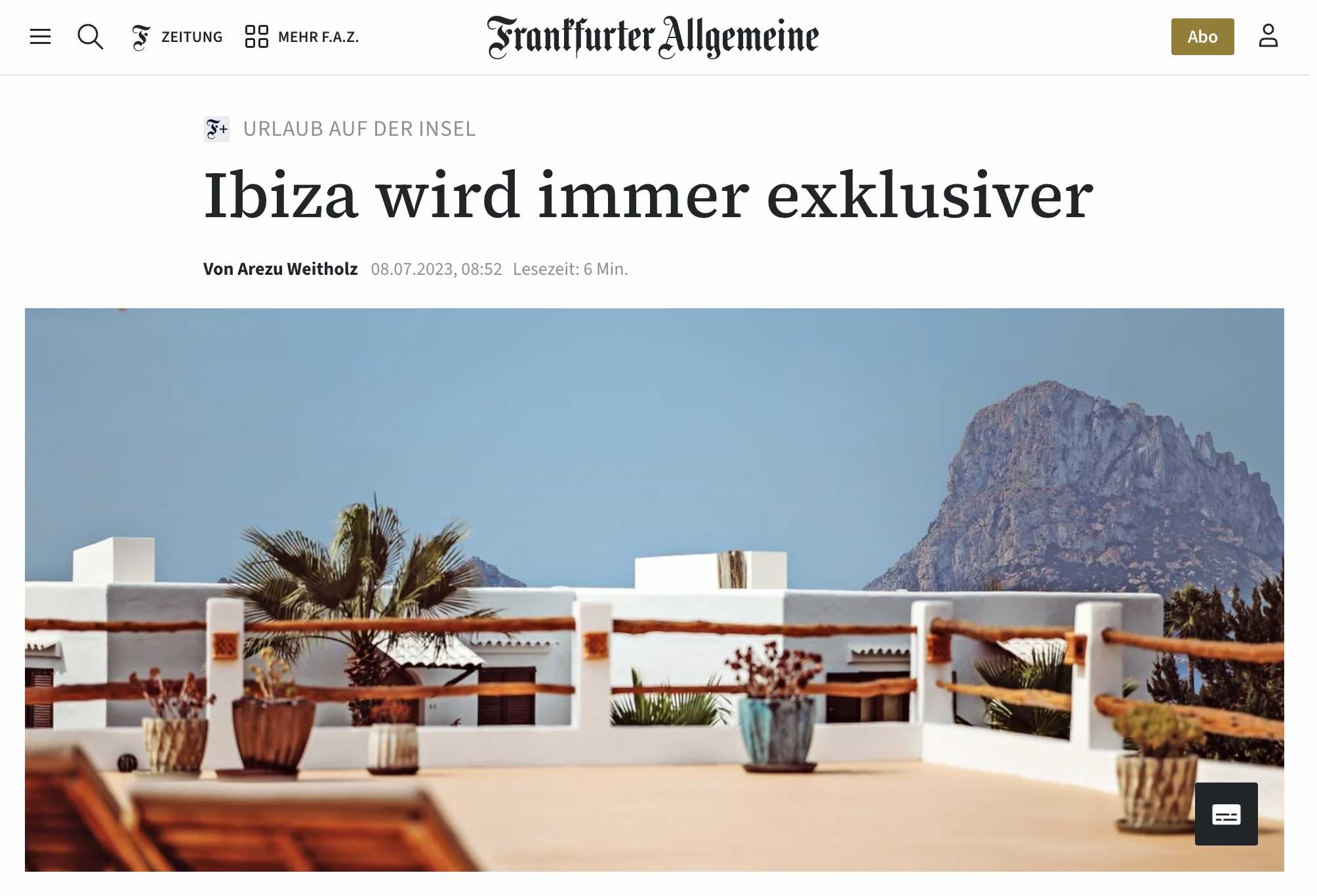 Frankfurter Allgemeine Magazine about Finca Legado Ibiza